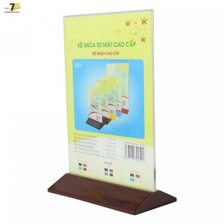 Kệ mica 2 mặt đứng đế nhiều màu, E19, kích thước 10x18 cm