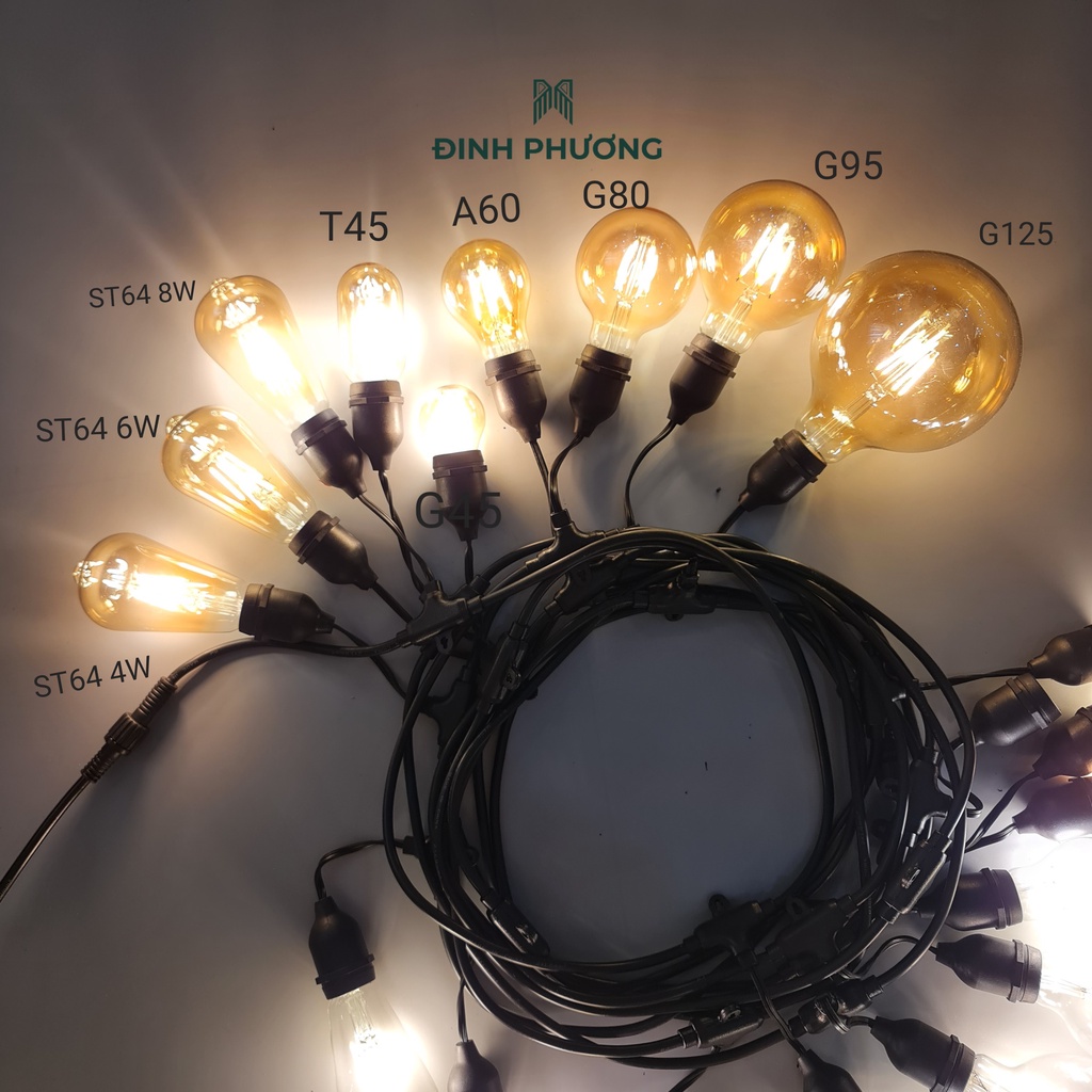 Bóng đèn LED edison G45, T45, A60, ST64, G80, G95, G125 vỏ trong và vỏ vàng trang trí ngoài trời tiết kiệm năng lượng