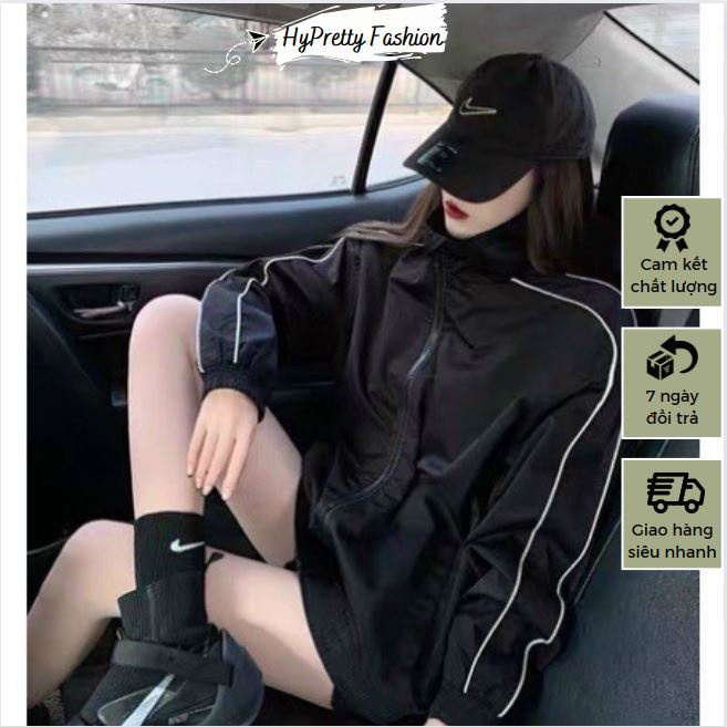 Áo khoác dù TEELAB trơn đen basic, áo gió nam 2 lớp chạy 2 sọc phối tay HYPRETTY AD11