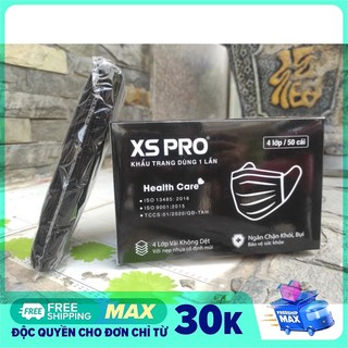 Hộp 50 Khẩu Trang Y Tế XS PRO 4 Lớp Màu Đen Cá Tính