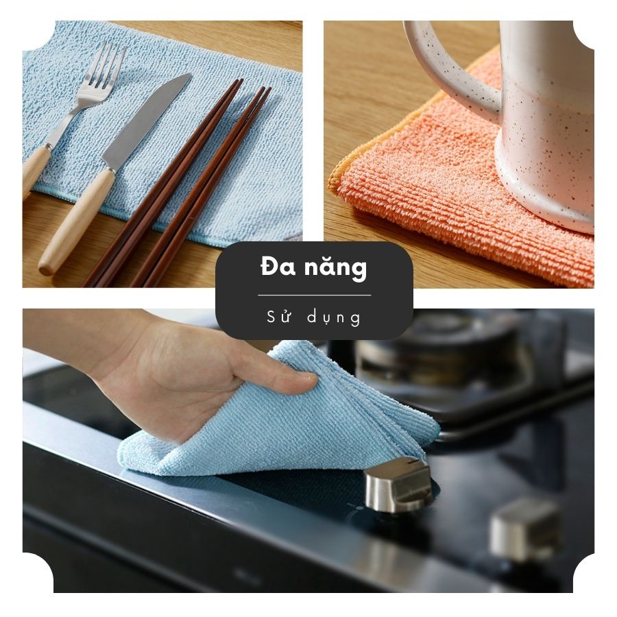Khăn lau bếp đa năng siêu thấm microfiber FEEKA, khăn lau cửa kính xe ô tô cao cấp xinh xắn có móc treo