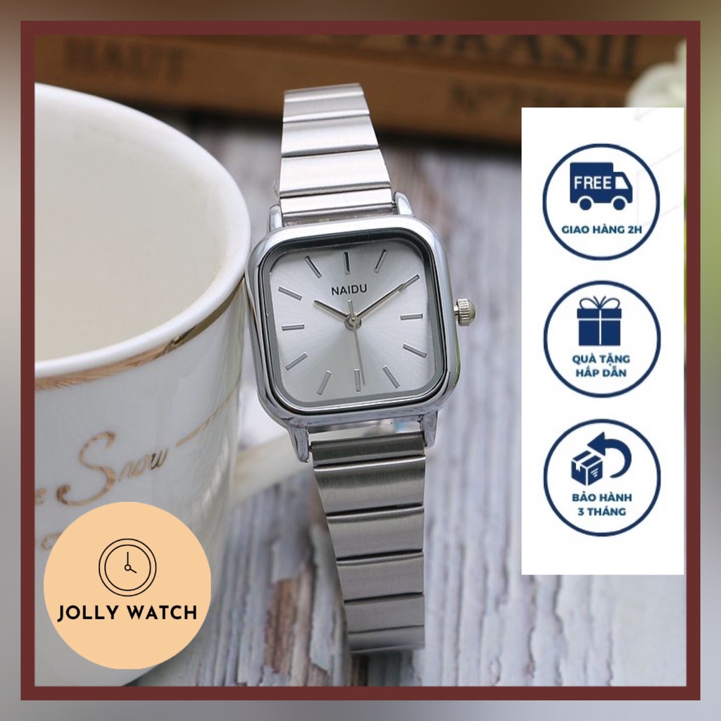 Đồng hồ nữ Jolly Watch NAIDU chính hãng quai hợp kim mặt vuông giá rẻ