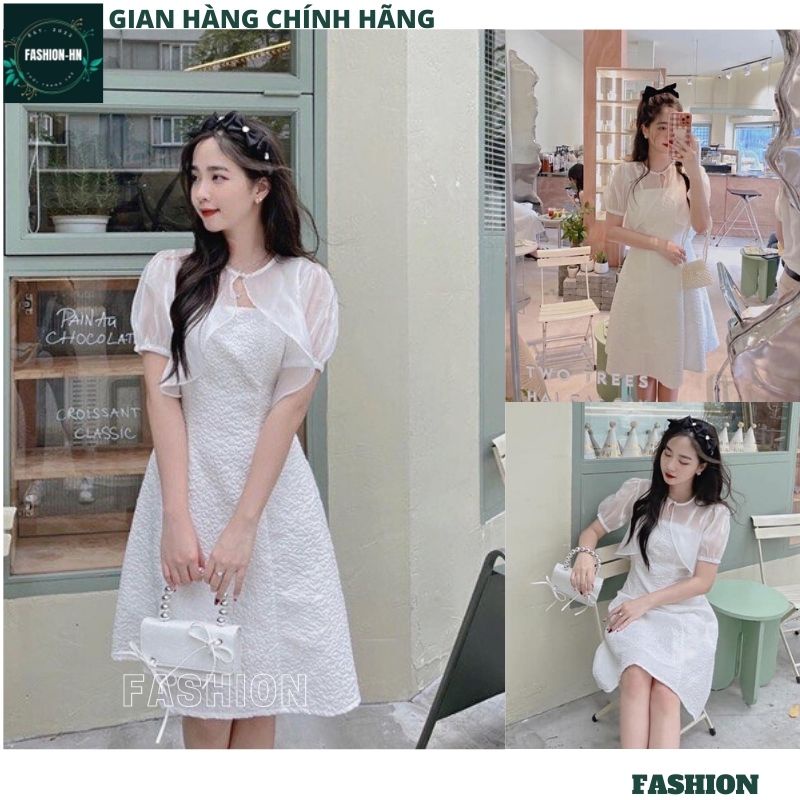 SET ĐẦM GẤM XỐP TRẮNG HAI DÂY KÈM ÁO KHOÁC - BỘ VÁY NỮ TIỂU THƯ ĐI CHƠI ĐI TIỆC HÀNG THIẾT KẾ ĐẸP ULZANG - FASHION V91
