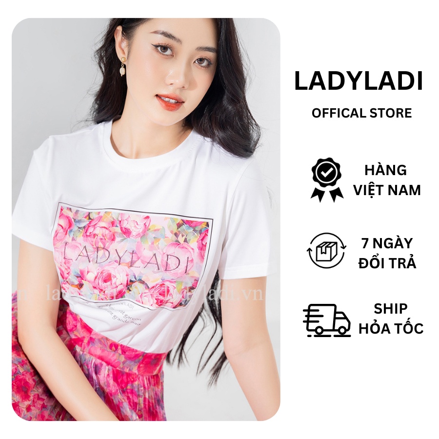 Áo phông áo thun cotton 100%, mềm mát, co giãn nhẹ, thấm hút mồ hôi LADYLADI họa tiết sắc nét giặt được bằng máy NA02