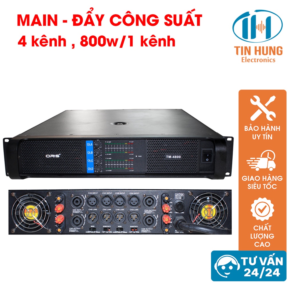 Cục đẩy công suất 48 sò, Main 4 kênh mỗi kênh 800W ORIS TM-4800, cục đẩy main chính hãng BH 12 tháng - ORIS Professional