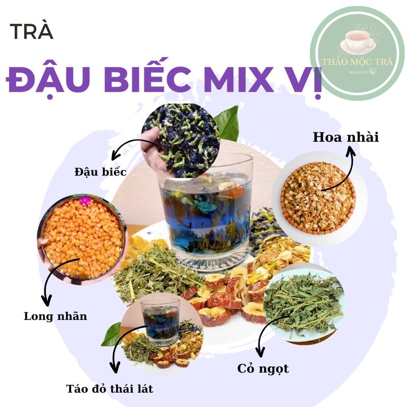 Trà Đậu Biếc Mix Táo Đỏ, Long Nhãn, Cỏ Ngọt, Hoa Nhài