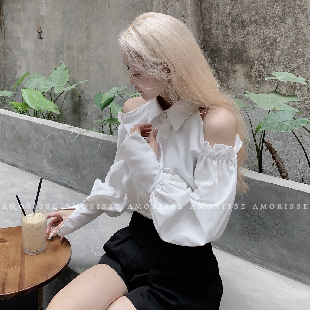 [Mã TOPS06 giảm đến 10k đơn 99k] /ảnh thật/ Áo sơ mi tay bèo hở vai tiểu thư | BigBuy360 - bigbuy360.vn