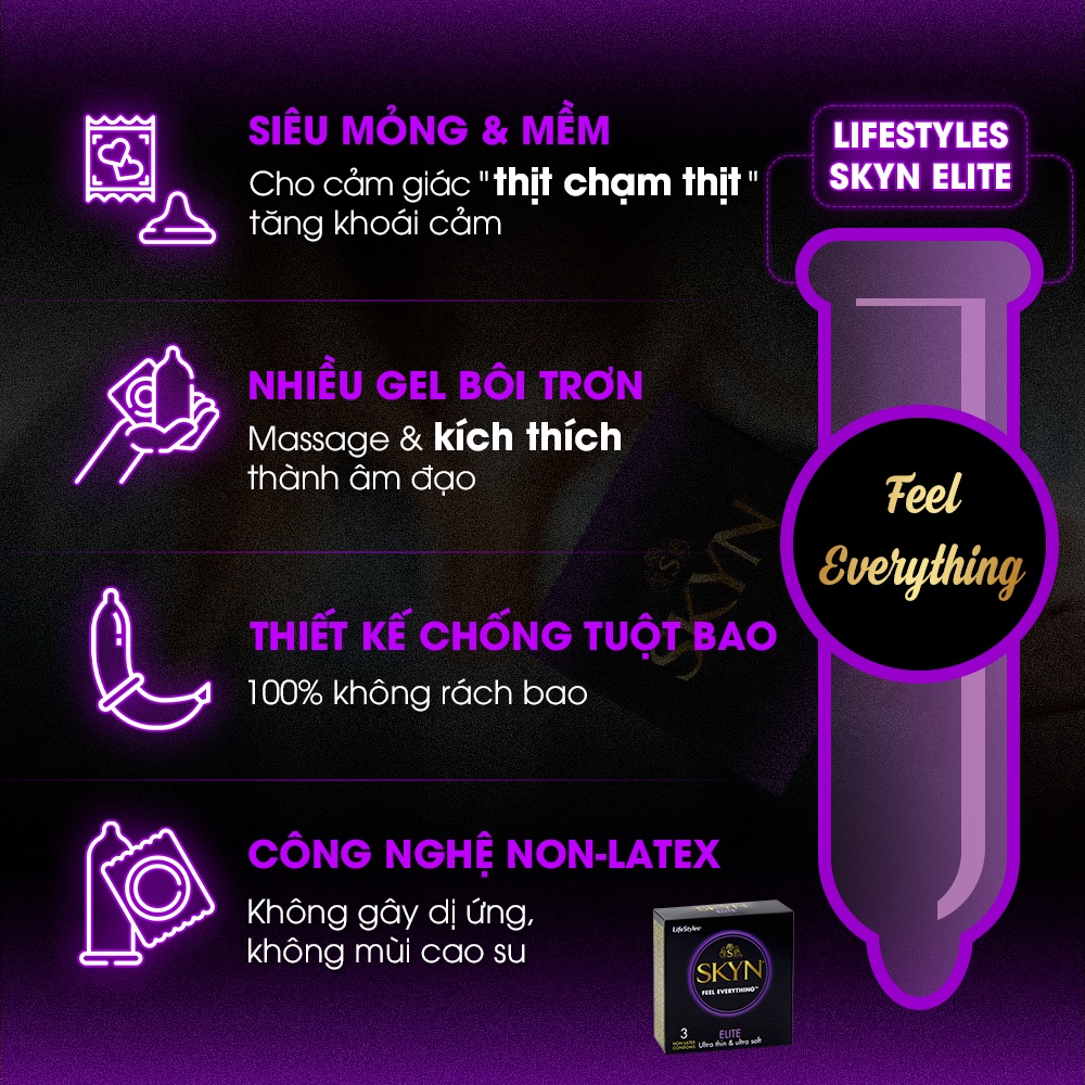 Combo 1 Hộp Bao Cao Su LifeStyles SKYN Elite Non-latex 3 bao + 1 Hộp Bao Cao Su LifeStyles Zero 3 bao