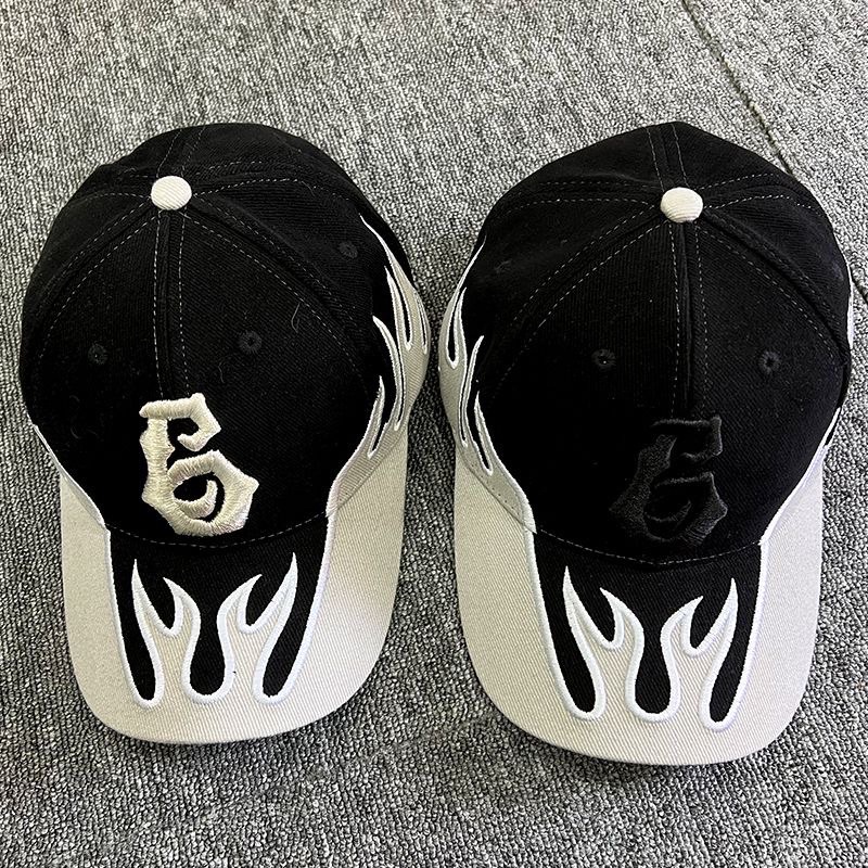 Mũ lưỡi chai hoạ tiết lửa,logo thêu phong cách hiphop,ulzzang