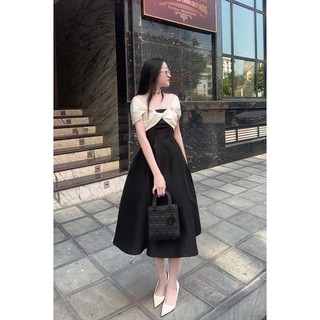 ❤️❤️❤️❤️❤️ ĐẦM MIDI PHI ĐEN PHỐI TRẮNG NƠ NGỰC