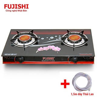 COMBO Bếp gas đôi hồng ngoại mặt kính FUJISHI FM-68HN + 1.5m dây gas Thái Lan