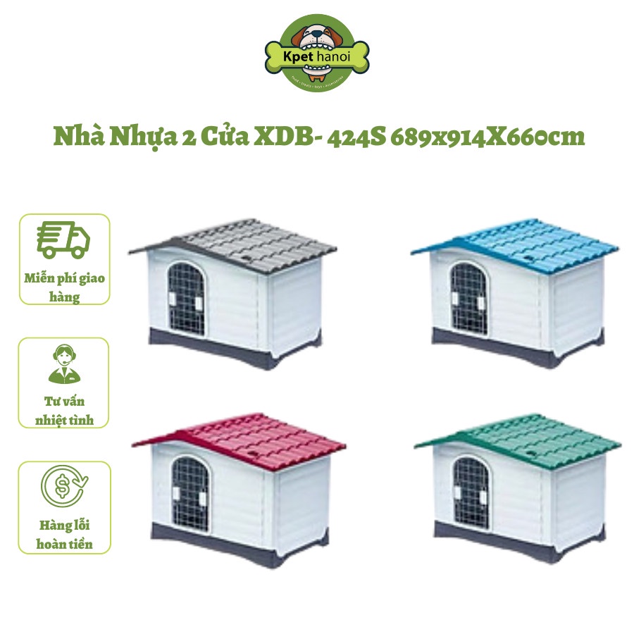 Nhà/ Chuồng cho chó size nhỏ bằng nhựa 2 cửa có hiên XINDING Pet House 424S sửa dụng ngoài trời cho thú cưng