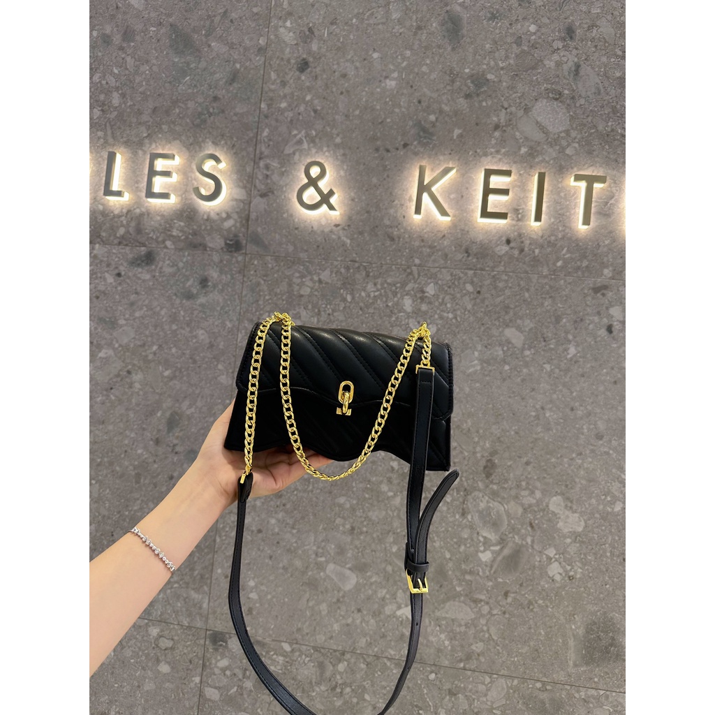 Túi xách CNK thêu sóng khoá móc- kẹp nách, đeo chéo Sz 22cm mẫu mới nhất 2023