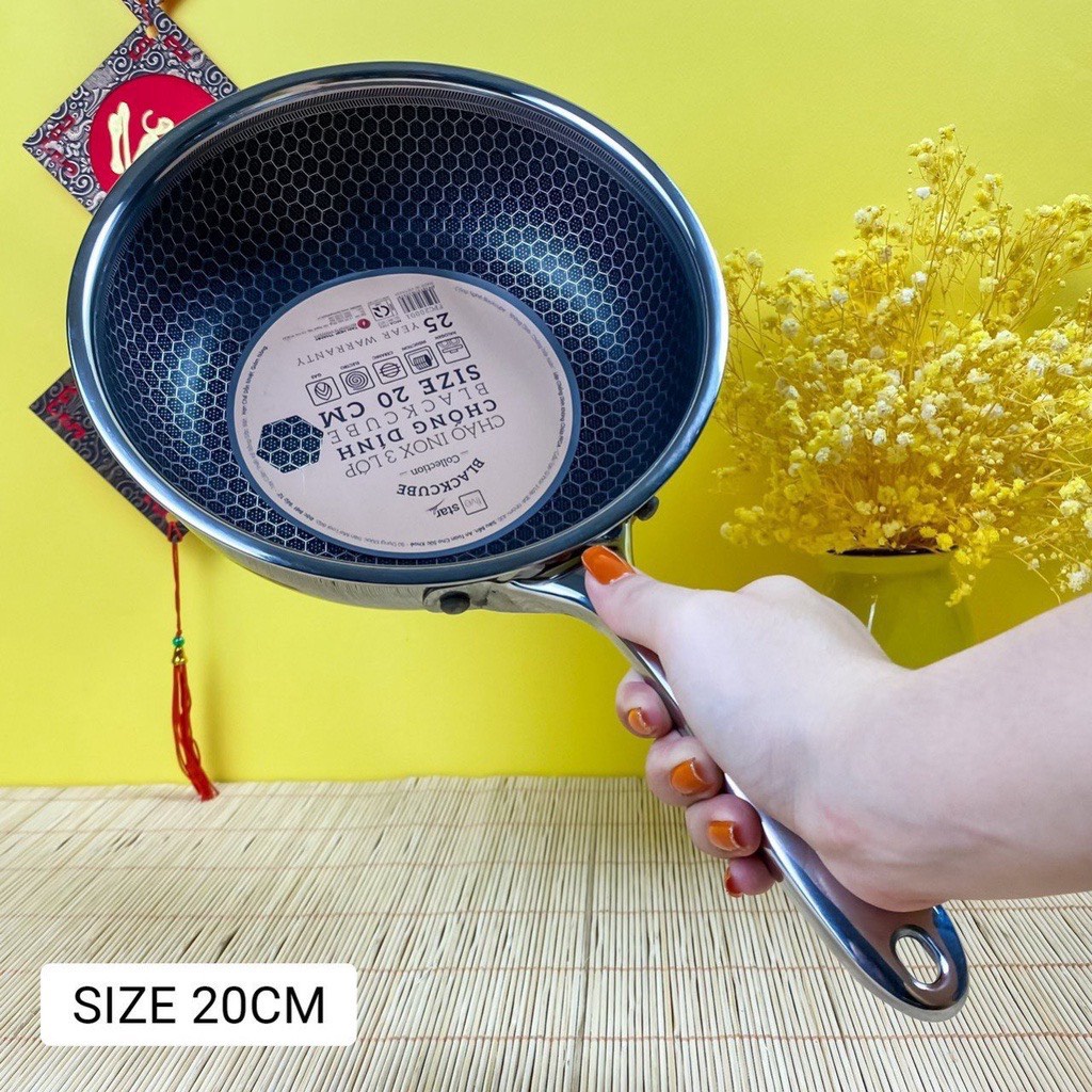 Chảo tổ ong Fivestar 3 lớp inox 304 sâu lòng size 20CM, 24CM, 28CM) bảo hành chính hãng