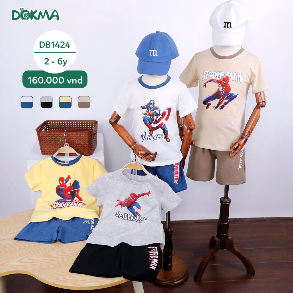 DB1424 Bộ cộc tay cổ tròn cotton siêu nhân bé trai DOKMA KID