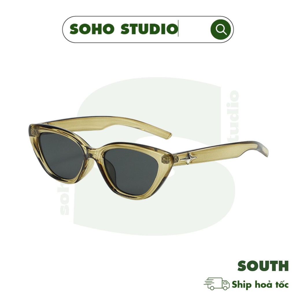 Kính mát nam nữ thời trang SOUTH Soho Studio gọng mắt mèo thanh mảnh thon gọn mặt đính kim loại sáng bóng cao cấp