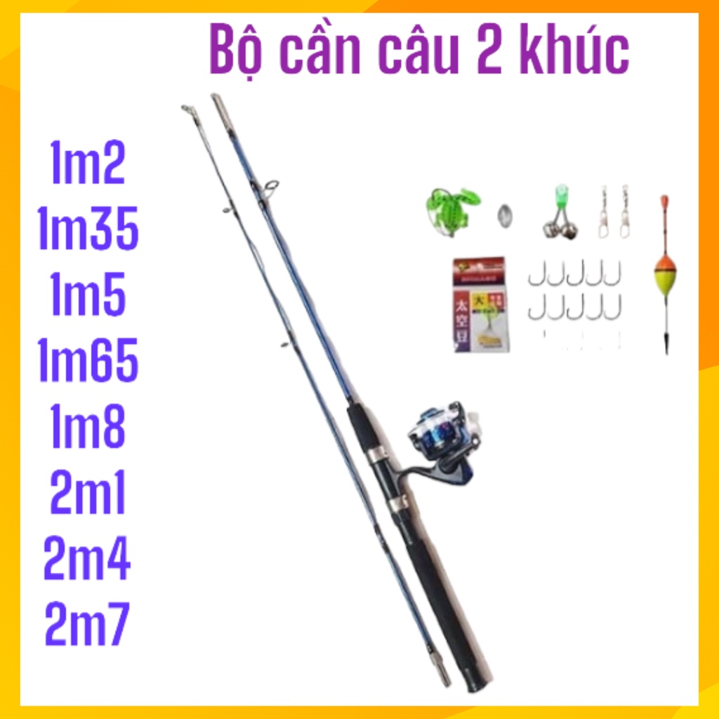 Bộ cần câu hai khúc shimano đầy đủ size 1m2 đến 2m7 + máy câu YF200 + 13 món phụ kiện