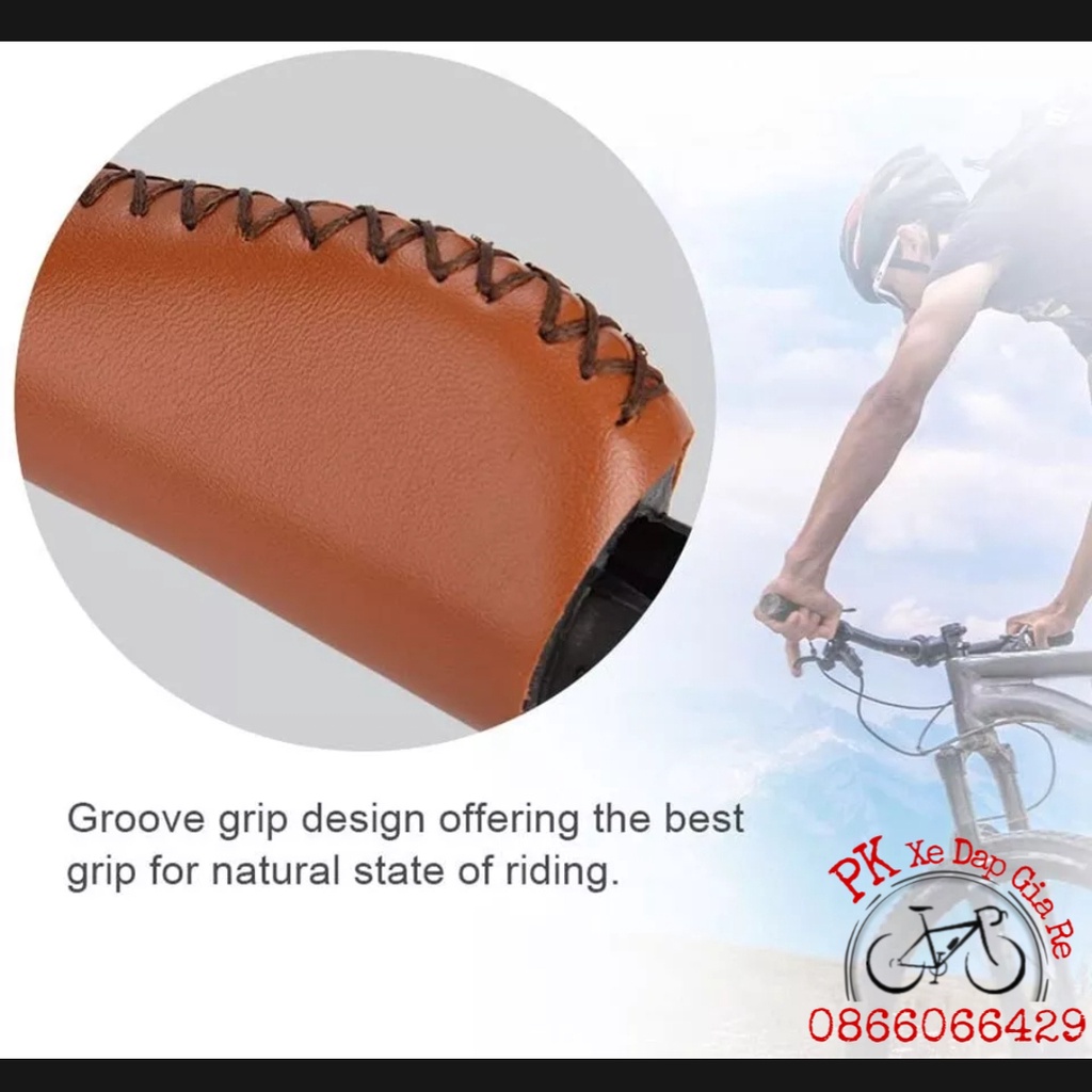 Tay nắm xe đạp màu da bò có đệm giảm giảm chấn, Tay nắm da xe đạp cao cấp