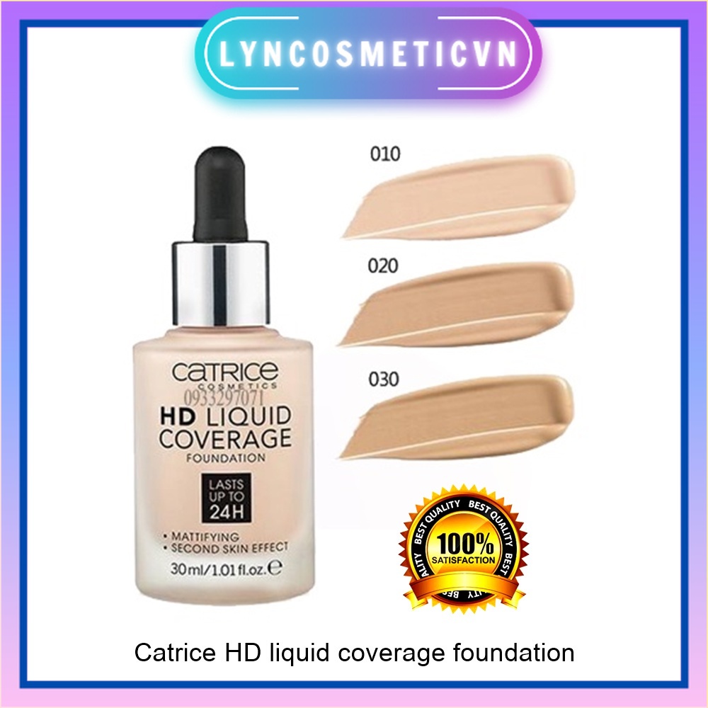 Kem nền kiềm dầu Catrice HD 24h Liquid Coverage Foundation che phủ hoàn hảo 30ml