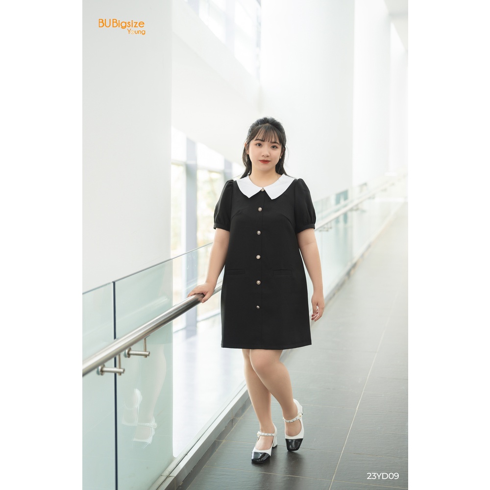 Đầm phối cổ trắng nhọn 2 túi cơi BIGSIZE (55kg đến 95kg) - 23YD09 - [BU Bigsize Young]