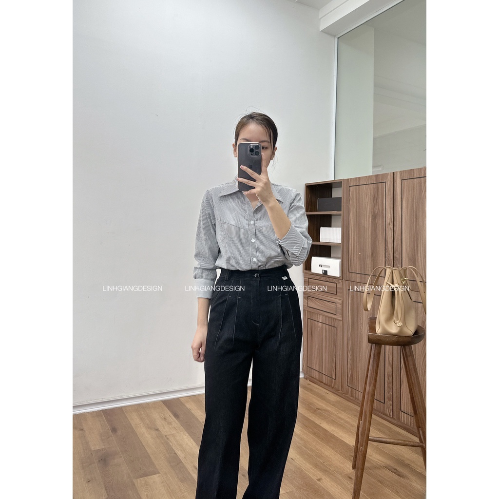 Áo SM dáng suông sọc thời trang thiết kế nữ cao cấp