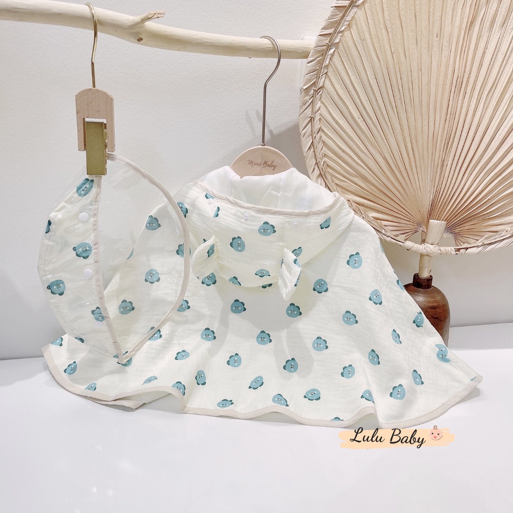 Áo choàng chống nắng, chống gió xô muslin kèm mũ chắn giọt bắn in họa tiết cho bé QA31 Lulu Baby