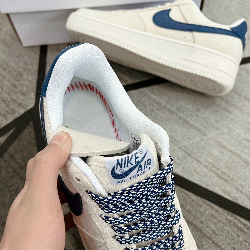 Giày_Nike Air Force 1 canvas navy màu be Dế Phối Đồ , Giày AF1 Trắng Nam Nữ Đế Air Bản Chuẩn Đủ Size 36-43
