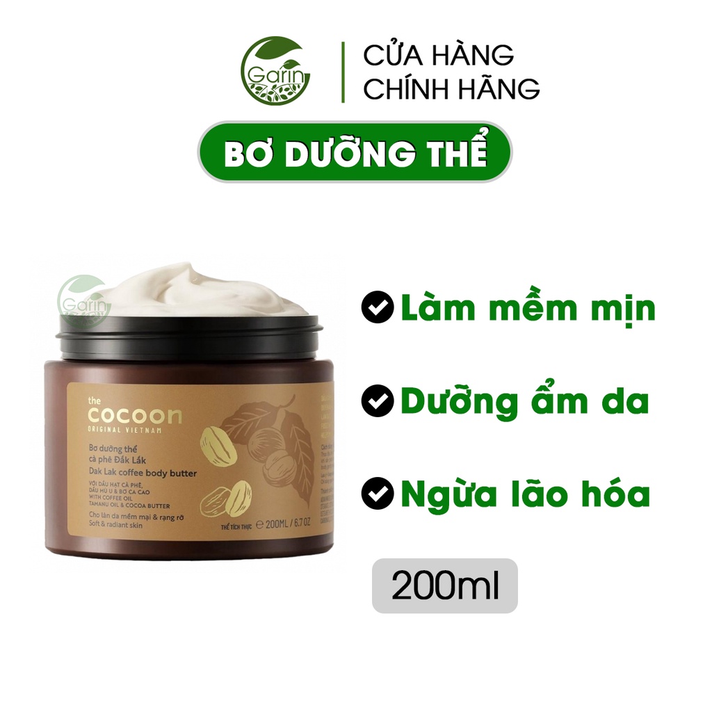 Bơ dưỡng thể body Cocoon cà phê Đắk Lắk 200ml sáng da cấp ẩm và làm thơm da