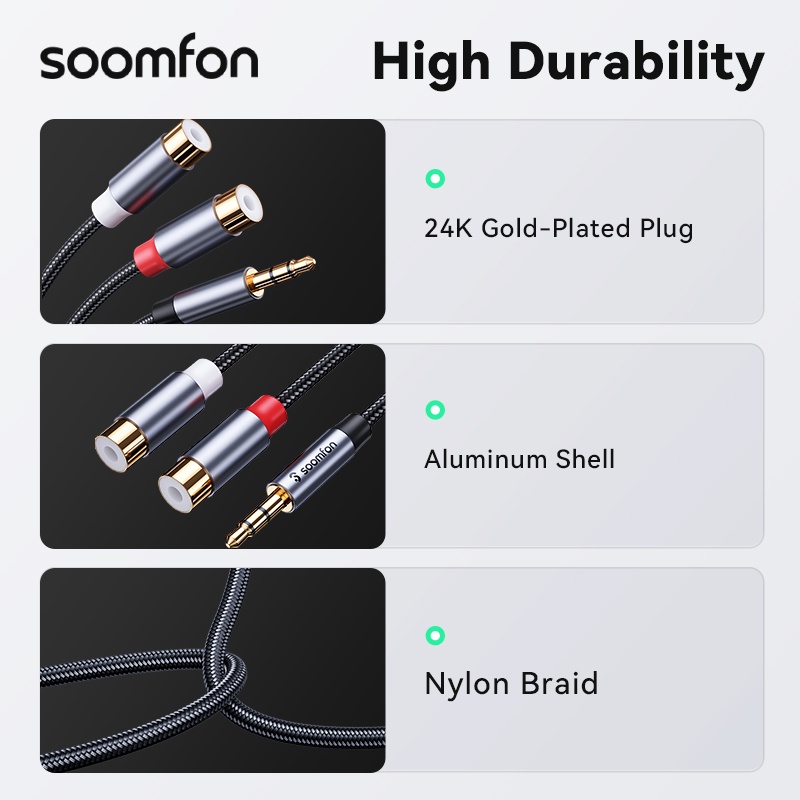 Cáp Chuyển Đổi Âm Thanh SOOMFON 3.5mm Sang RCA 24K Mạ Vàng Cho Điện Thoại / Máy Tính TV