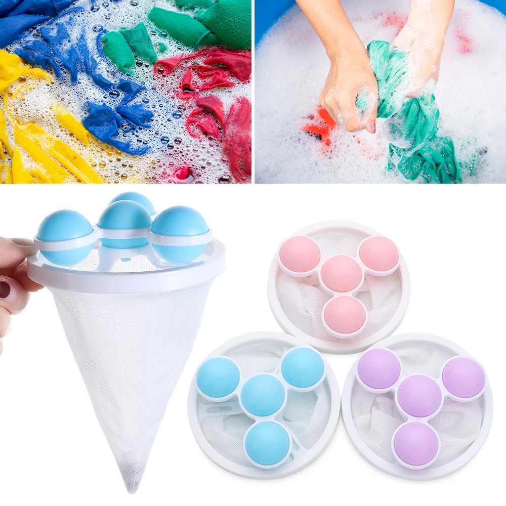 Túi lưới kèm quả bóng giặt nổi làm sạch quần áo túi phao lọc tóc bụi bẩn mịn dành cho máy giặt tiện lợi
