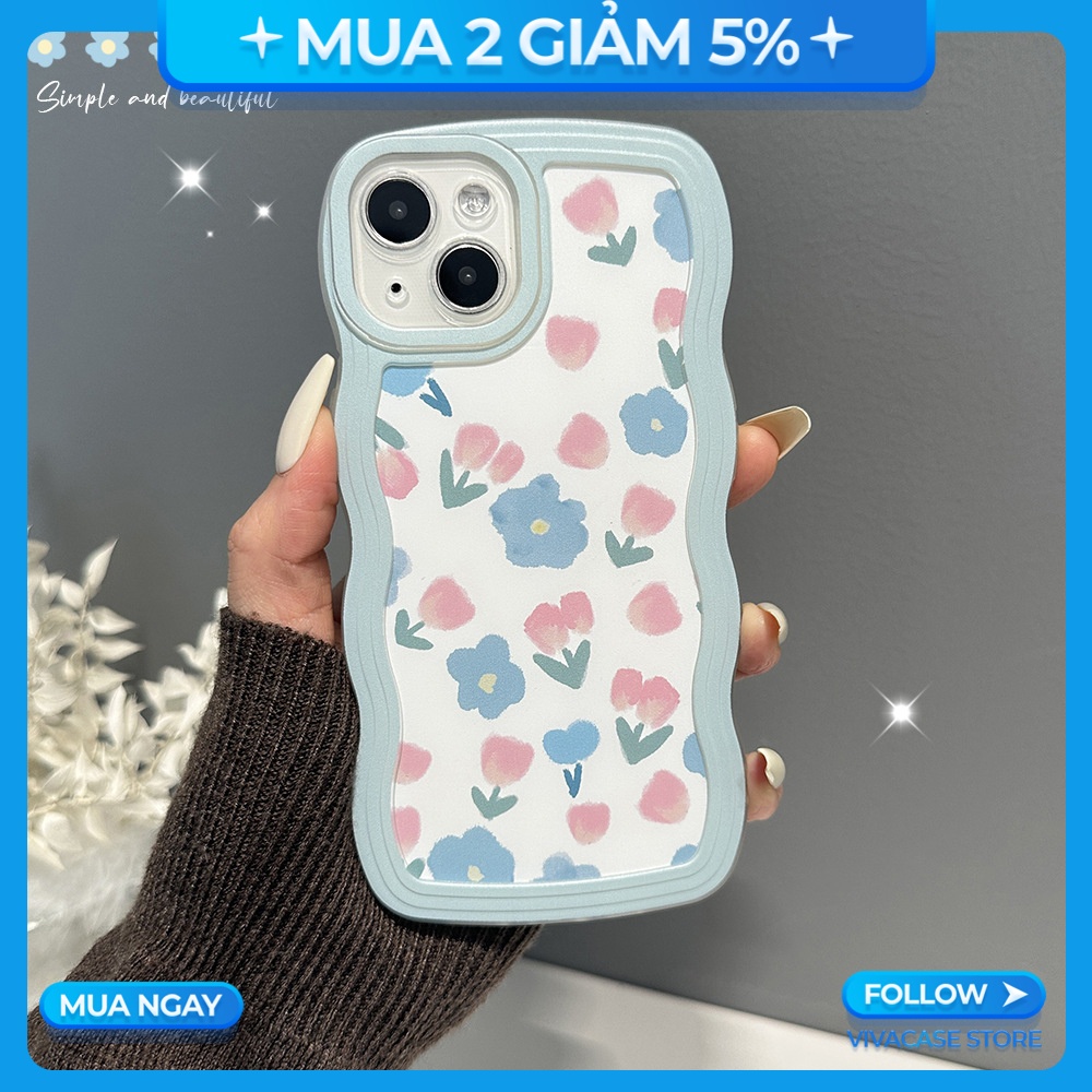 Ốp lưng Gợn Sóng Iphone X/XS/Xs Max/11/12 Pro/14 Plus/13 Pro Max/...trong hình Hoa Chấm Bi