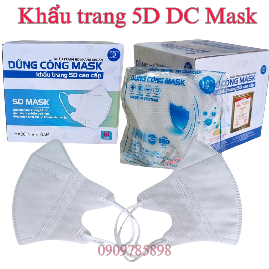 [Túi 10 cái] khẩu trang 5D Mask(Dũng Công) quai thun, kháng khuẩn, form chuẩn, không đau tai khi đeo