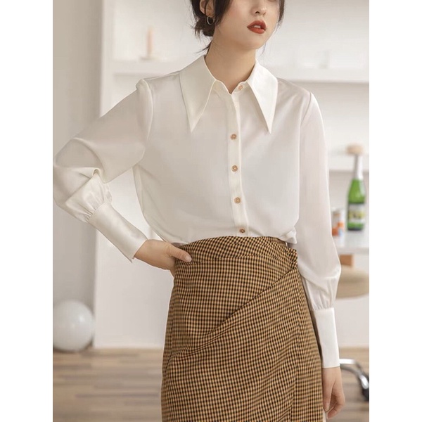 Áo Sơ Mi Vero Mod.a Cổ Nhọn Vải Lụa Tằm Siêu Mềm Mịn Không Nhăn 3 Màu Sang Chảnh [HNSTORE_SM01]