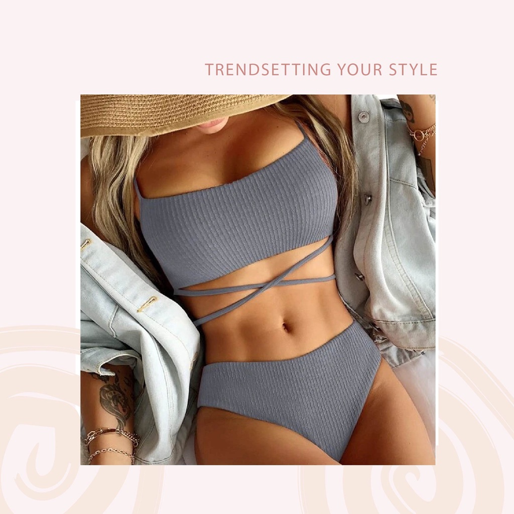 Bikini đồ bơi 2 mảnh thun nhún có dây thắt eo chéo tôn dáng nhấn eo nhiều màu sắc ảnh thật mẫu mới nhất 2023