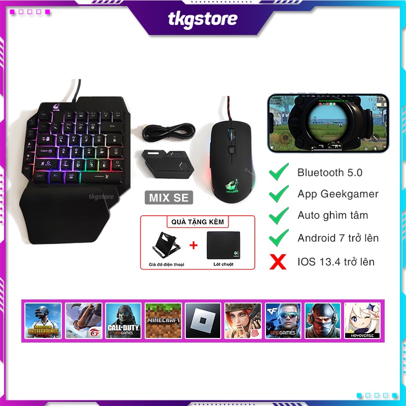 Combo bộ chuyển đổi chơi game Mix SE và bàn phím chuột kết nối điện thoại chơi PUBG Mobile, Free Fire