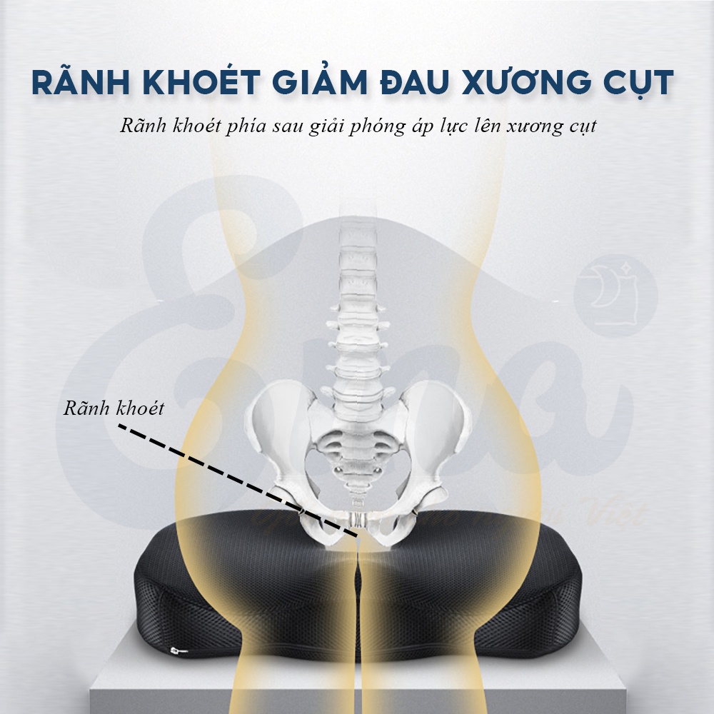 Đệm lót ghế văn phòng chống đau xương cụt Ema - Ruột cao su non kết hợp Gel lạnh làm mát