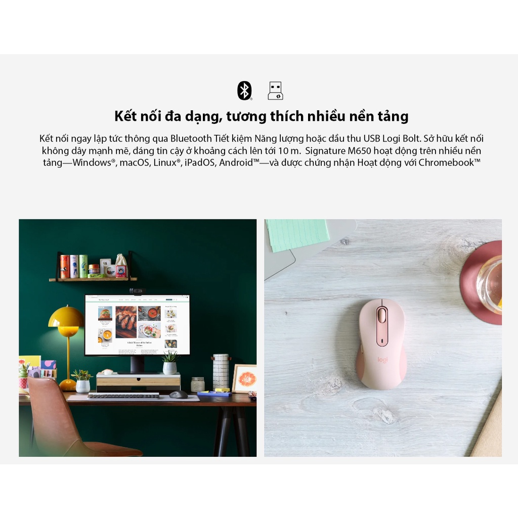 Chuột không dây Logitech M650 Signature Thời lượng pin lên đến 24 tháng