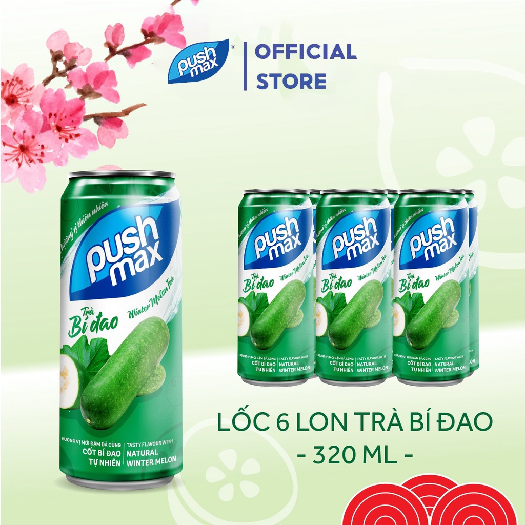 Lốc 6 Lon Nước Trái Cây Trà Bí Đao Pushmax (320ml x 6 Lon)