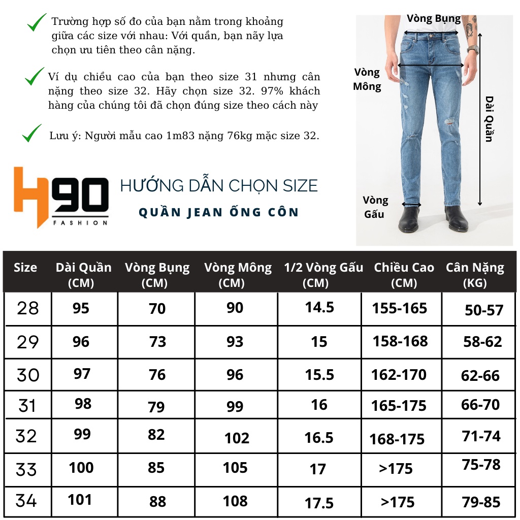 Quần Jean Nam Rách H90 Form Slimfit, Chất Bò Co Giãn Tốt Bền Màu Dáng Ống Côn Trẻ Trung Mài Rách Tự Nhiên MTRJ009