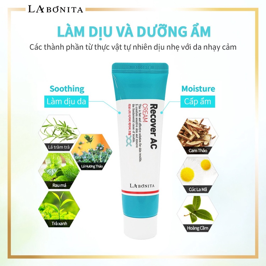 Kem dưỡng giảm mụn, phục hồi da La Bonita Recover AC Cream 50ml