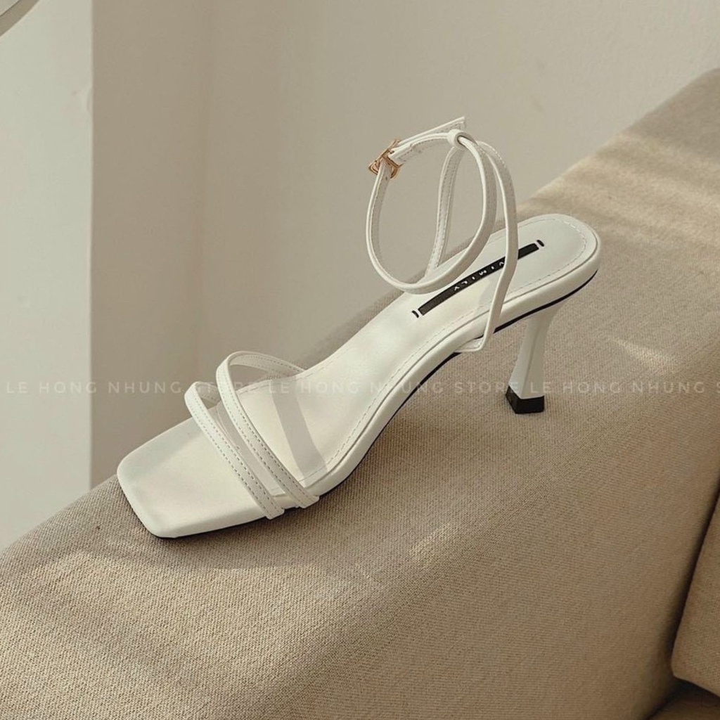 Giày cao gót 7 phân Thiên Hương VNXK BP79HQ1 Sandal nữ 7p 2 quai mảnh gót nón đen trắng nâu đi làm công sở