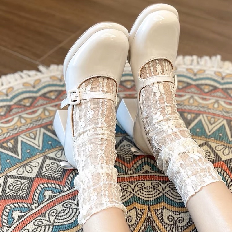 Giày búp bê nữ Mary Jane gót vuông cao 8cm nơ gót