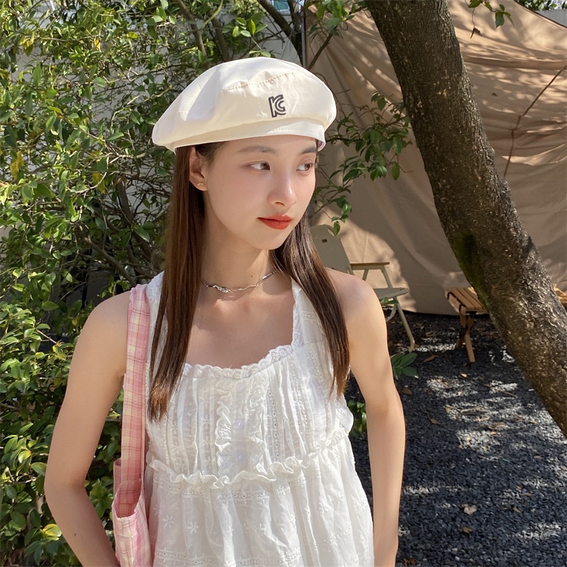 Mộc®Mũ beret gió thêu chữ mềm mại nữ tính dễ thương phong cách Hàn