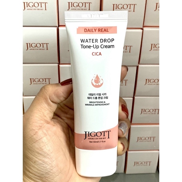 Kem Dưỡng Trắng Da Bật Tone Làm Dịu Da Nhạy Cảm Jigott water Drop Tone Up Cream Cica 50ml