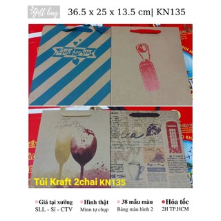 [ 50 TÚI GIẤY KRAFT ] đựng rượu vang KN130 KN135 | chất giấy dày cứng quai dây thừng -  Minn Meow