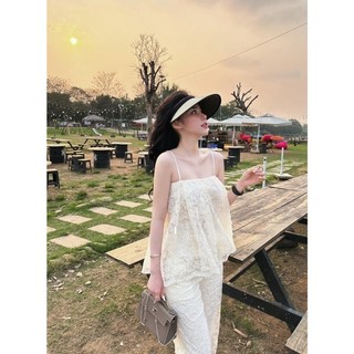 Hình Chụp Thật (Sau) - Hàng Loại 1 - Set Ren Áo Dây Phối Quần Ống Suôn Form Siêu Xinh (Hàng 2 lớp)
