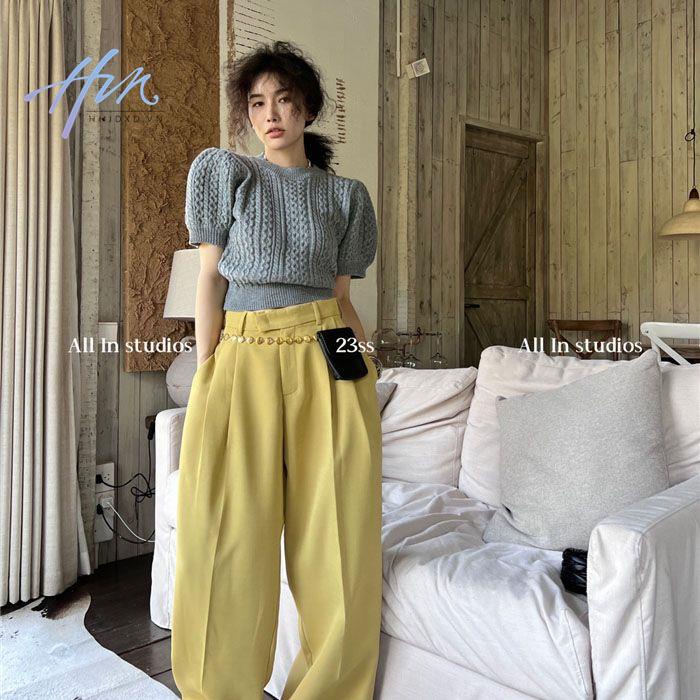 Áo Len Tay Ngắn Phồng Phong Cách Hàn Quốc Thời Trang Mùa Xuân Mới Năm 2023