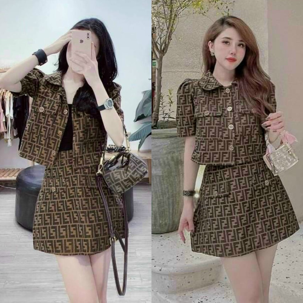 Set đầm váy nữ áo croptop tay ngắn phối chân váy chữ A lai bầu tiểu thư siêu xinh dành cho các nàng đi chơi.