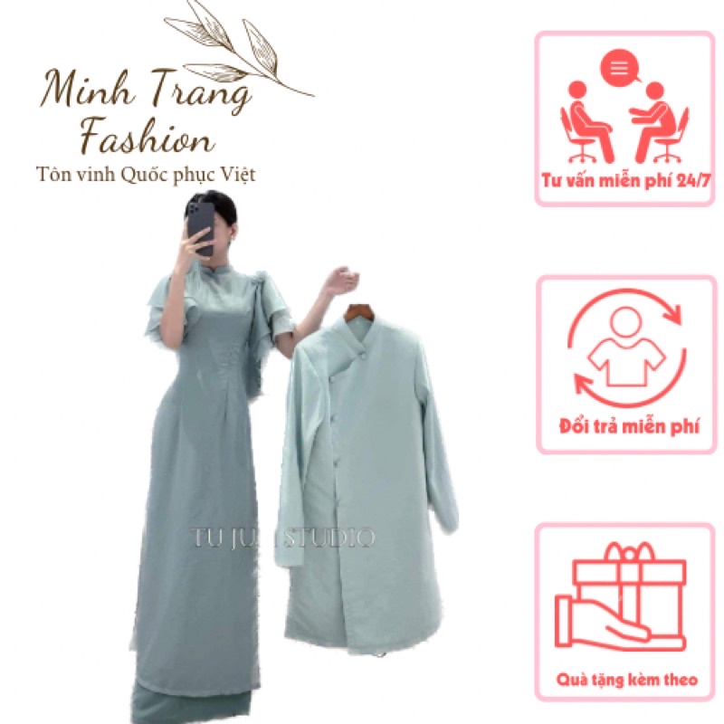 ÁO DÀI CẶP ĐÔI ĐƠN GIẢN SANG TRỌNG KÈM ĐẦY ĐỦ PHỤ KIỆN