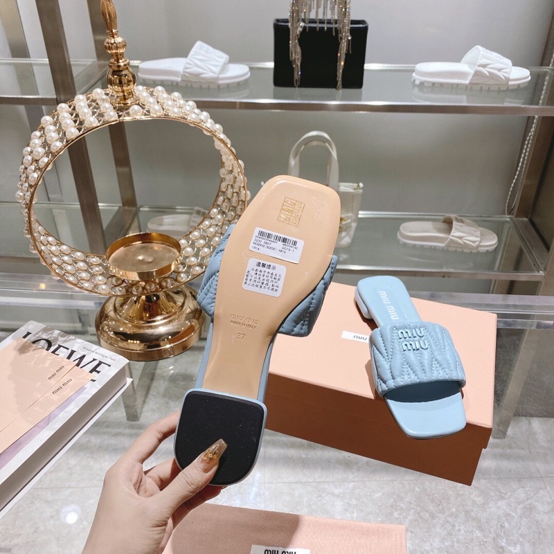 Dép thời trang nữ cao cấp da thật gót 2cm mẫu mới 2023 MiuMiu